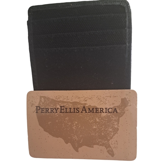 PERRY ELLIS AMERICA Black Leather front slim pocket heavy money clip minimalist - Picture 3 of 5